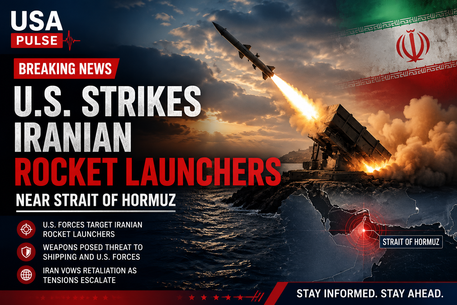 U.S. Strikes Iranian Rocket Launchers Near Strait of Hormuz as Tensions Escalate