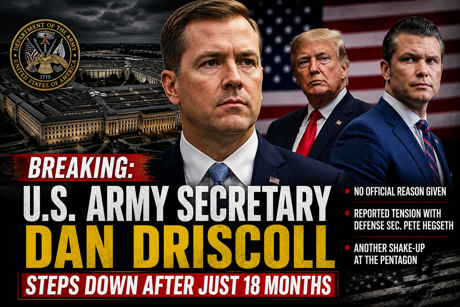 BREAKING: U.S. Army Secretary Dan Driscoll Steps Down After Just 18 Months