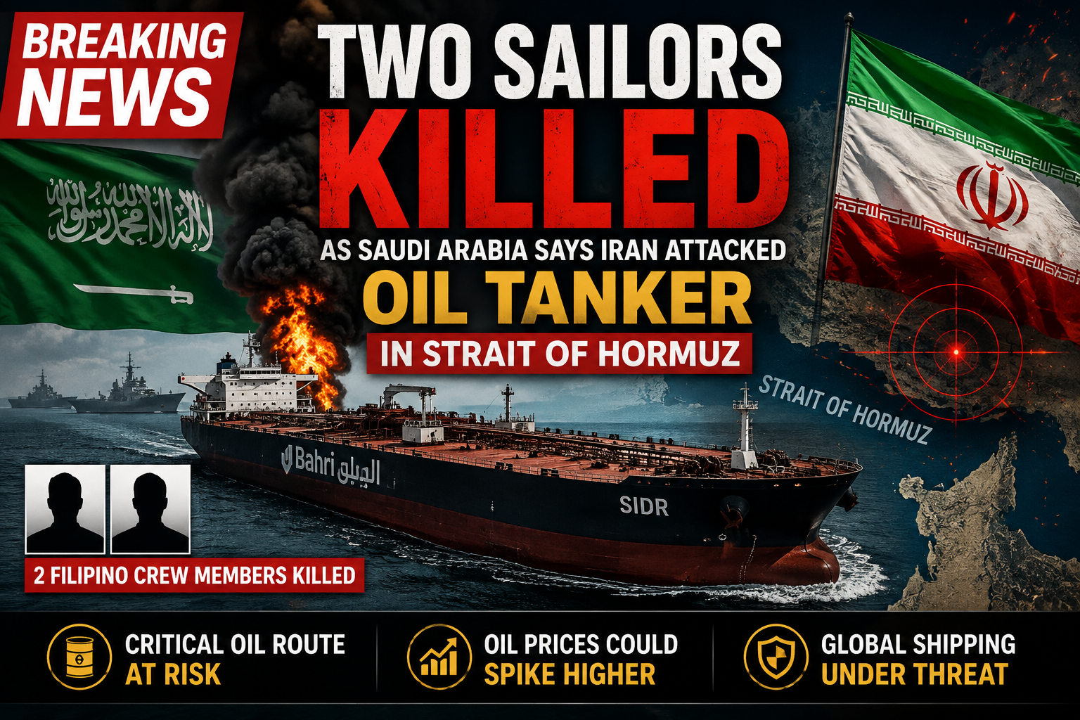 BREAKING: Two Sailors Killed as Saudi Arabia Says Iran Attacked Oil Tanker in Strait of Hormuz