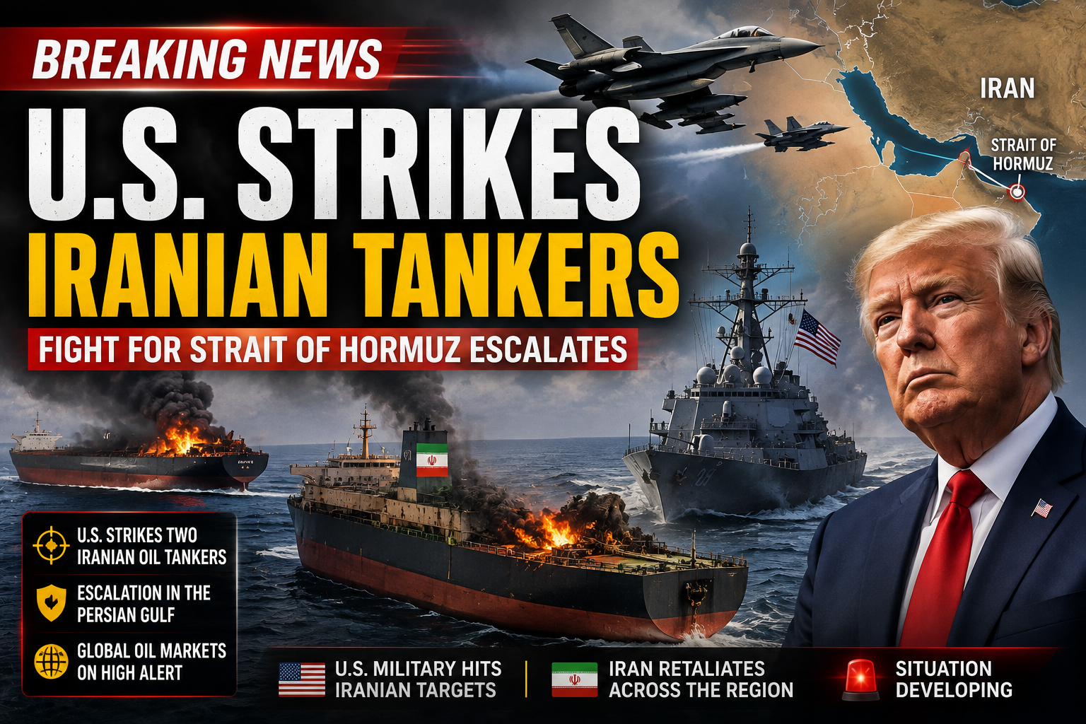 BREAKING: U.S. Strikes Two Iranian Tankers as Trump Escalates Fight for Strait of Hormuz