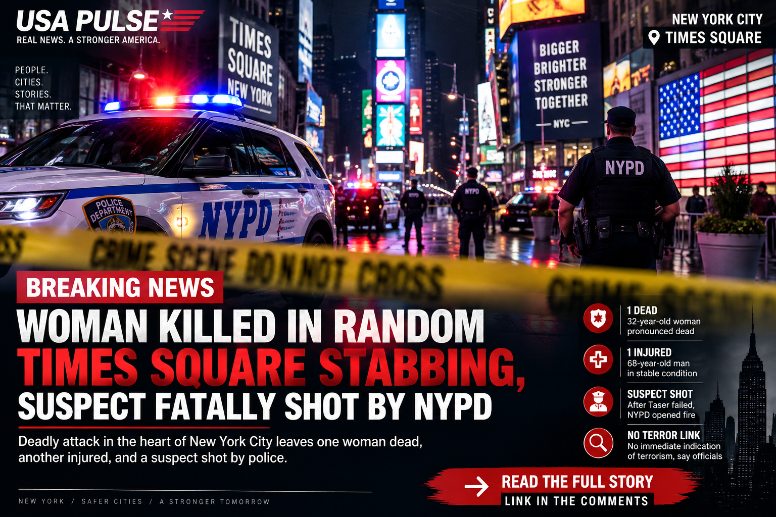 BREAKING: Woman Killed in Random Times Square Stabbing, Suspect Fatally Shot by NYPD